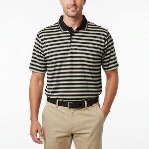 Cutter & Buck Men’s Striped Golf Polo Shirt Cotton Performance Navy Blue Yellow